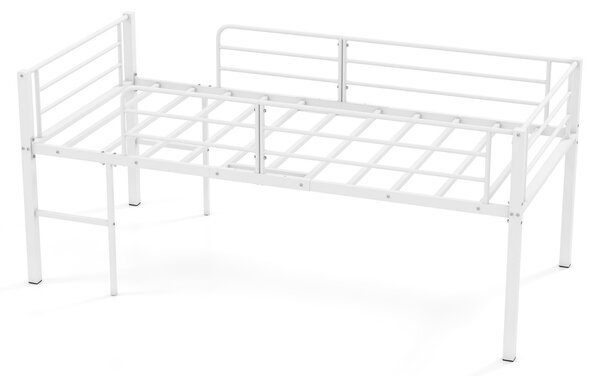 Costway Struttura letto in metallo con sponde di sicurezza e 2 scale, Letto a soppalco singolo a bassa altezza per ragazzi Bianco