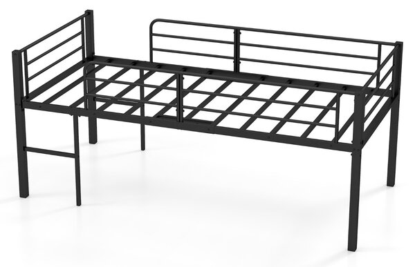 Costway Struttura letto in metallo con sponde di sicurezza e 2 scale, Letto a soppalco singolo a bassa altezza per ragazzi Nero