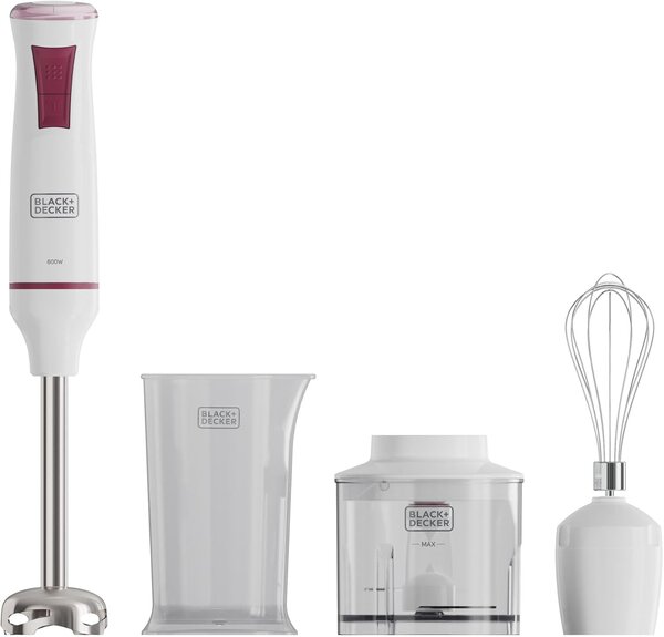 Black & Decker Frullatore a Immersione Minipimer Potenza 600 Watt con Bicchiere 20 Velocit colore Bianco