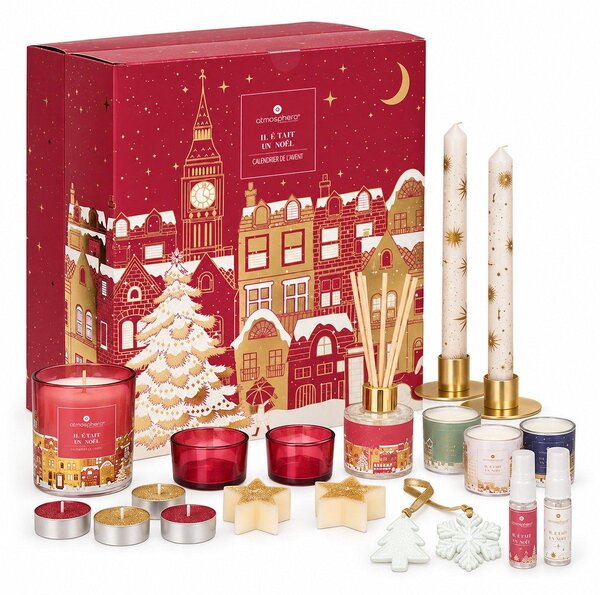 Calendario dell'Avvento con candele – 24 sorprese – Candele profumate e decorazioni natalizie – Colori: rosso e oro – Regalo per adulti