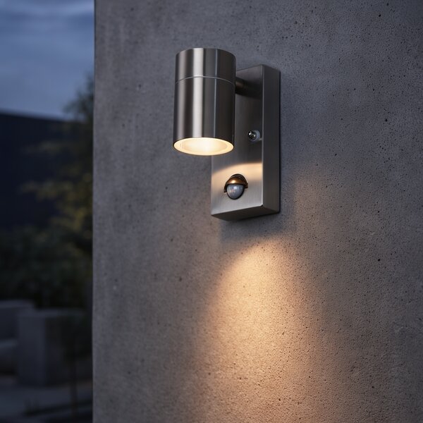 Lampada da parete per esterni in acciaio IP44 con sensore di movimento - Solo