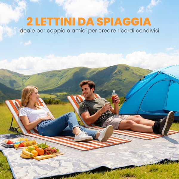 Outsunny Set 2 Lettini Pieghevoli Portatili, Spiaggia, Schienale Regolabile, Arancione. | Aosom Italy