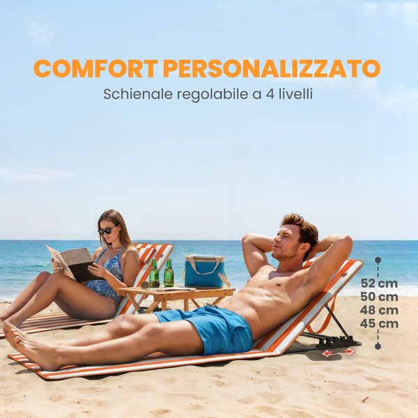 Outsunny Set 2 Lettini Pieghevoli Portatili, Spiaggia, Schienale Regolabile, Arancione. | Aosom Italy