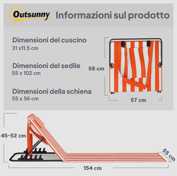 Outsunny Set 2 Lettini Pieghevoli Portatili, Spiaggia, Schienale Regolabile, Arancione. | Aosom Italy