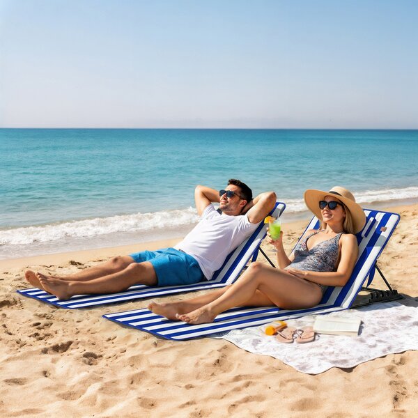Outsunny Set 2 Materassini Mare con Schienale Regolabile su 4 Livelli, in Acciaio e Poliestere, 154x57x52 cm, Blu Bianco | Aosom Italy