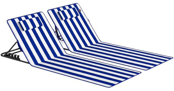 Outsunny Set 2 Materassini Mare con Schienale Regolabile su 4 Livelli, in Acciaio e Poliestere, 154x57x52 cm, Blu Bianco | Aosom Italy
