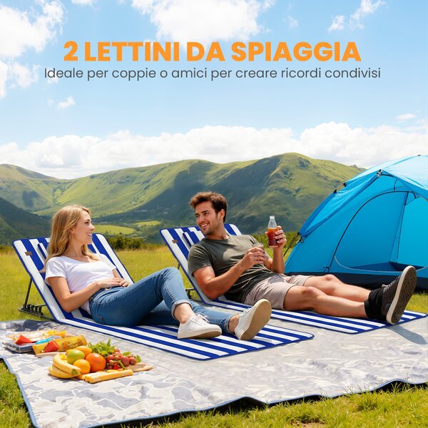 Outsunny Set 2 Materassini Mare con Schienale Regolabile su 4 Livelli, in Acciaio e Poliestere, 154x57x52 cm, Blu Bianco | Aosom Italy