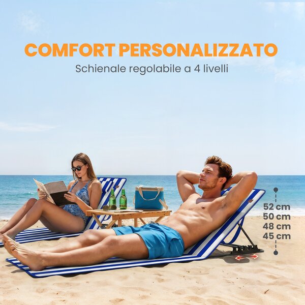 Outsunny Set 2 Materassini Mare con Schienale Regolabile su 4 Livelli, in Acciaio e Poliestere, 154x57x52 cm, Blu Bianco | Aosom Italy