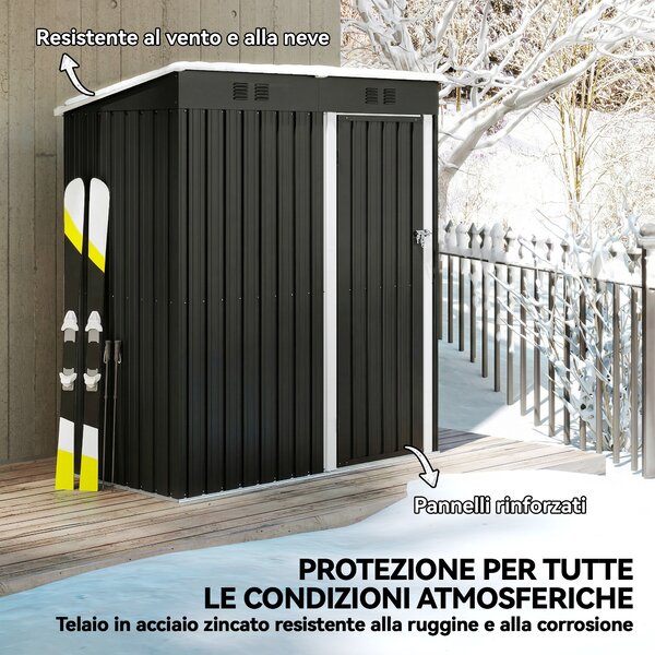 Outsunny Capanno Giardino Metallo 163x90x179 cm, Porta Chiudibile, Prese d'Aria, Grigio Scuro | Aosom Italy