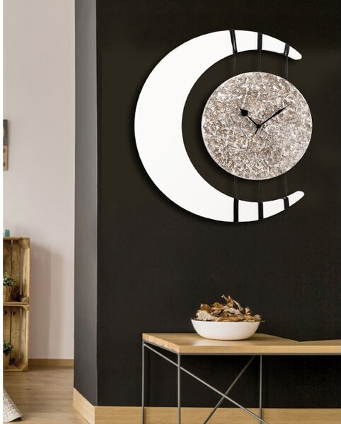 Pintdecor Orologio da parete in legno moderno Eclissi Avorio/Argento