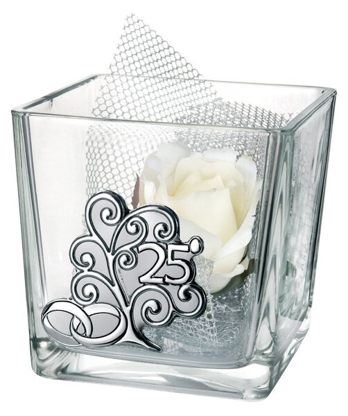 Bongelli Preziosi Ciotola in vetro piccola Cube 25° anniversario 8x8x8 fiori inclusi - Albero della Vita