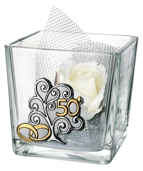 Bongelli Preziosi Ciotola in vetro piccola Cube 50° anniversario 8x8x8 fiori inclusi - Albero della Vita