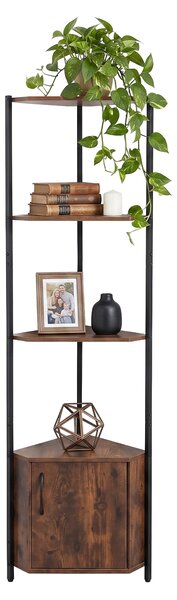 Relaxdays, scaffale d'angolo con 5 ripiani e armadietto, dimensioni: 147x44,5x30 cm, scaffale autoportante per soggiorno e cucina, salvaspazio, colore marrone/nero