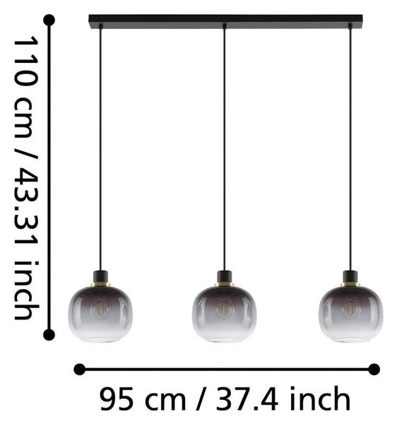 EGLO Lampada a sospensione in vetro Oilella, dimmerabile, Nero, Soggiorno / Sala da pranzo, Vetro, Lampada a sospensione
