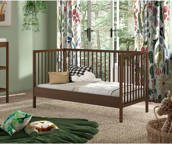 Lettino marrone in faggio massiccio con sponde rimovibili/con altezza regolabile 70x140 cm Dino – Vipack