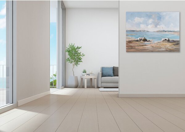 Agave Dipinto per soggiorno moderno a tema marino 120x90 "Pomeriggio Al Mare" -