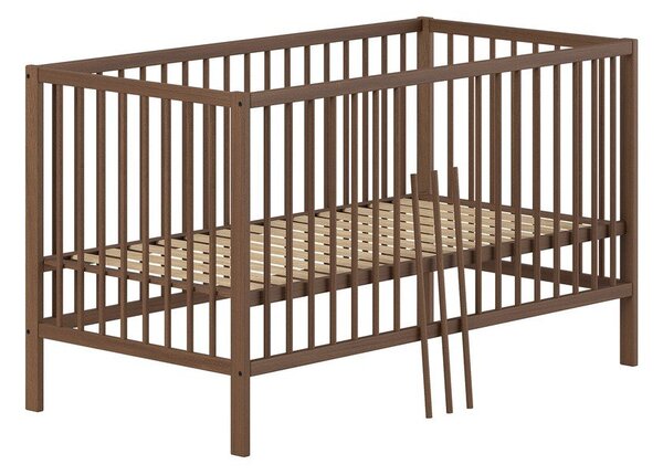 Lettino marrone in faggio massiccio con sponde rimovibili/con altezza regolabile 70x140 cm Dino – Vipack