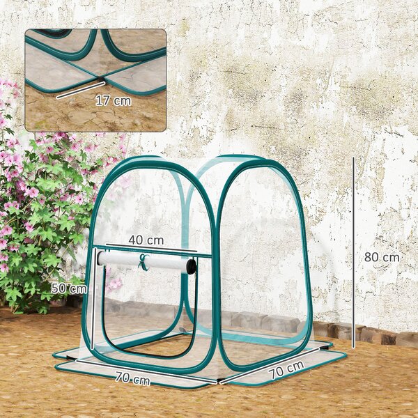 Outsunny Mini Serra da Giardino con Copertura in Plastica e Telaio in acciaio, Finestra Avvolgibile e Borsa, 70x70x80 cm, Trasparente|Aosom Italy