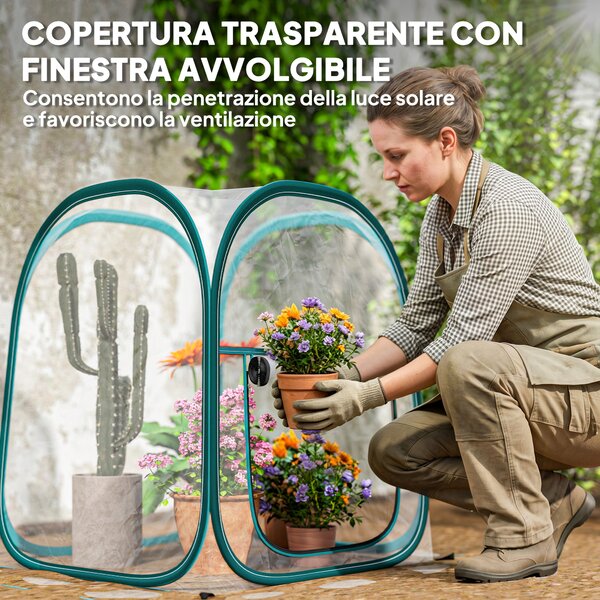 Outsunny Mini Serra da Giardino con Copertura in Plastica e Telaio in acciaio, Finestra Avvolgibile e Borsa, 70x70x80 cm, Trasparente|Aosom Italy