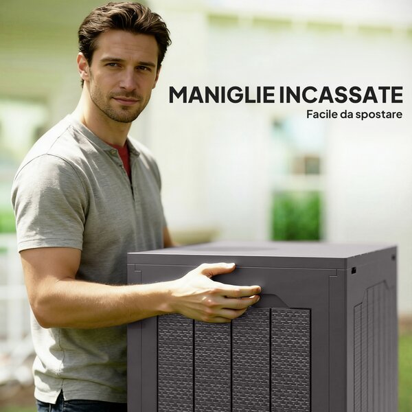 Outsunny Baule da Giardino con Maniglie, Contenitore Porta Attrezzi Impermeabile, 56x41x50 cm, Marrone | Aosom Italy