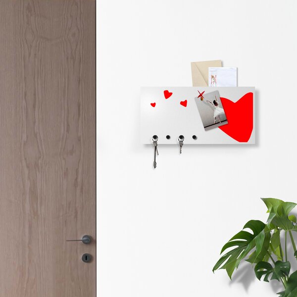 Design Object Portachiavi da parete con lavagna magnetica e portadocumenti "HEART" -