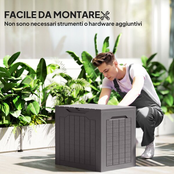 Outsunny Baule da Giardino con Maniglie, Contenitore Porta Attrezzi Impermeabile, 56x41x50 cm, Marrone | Aosom Italy