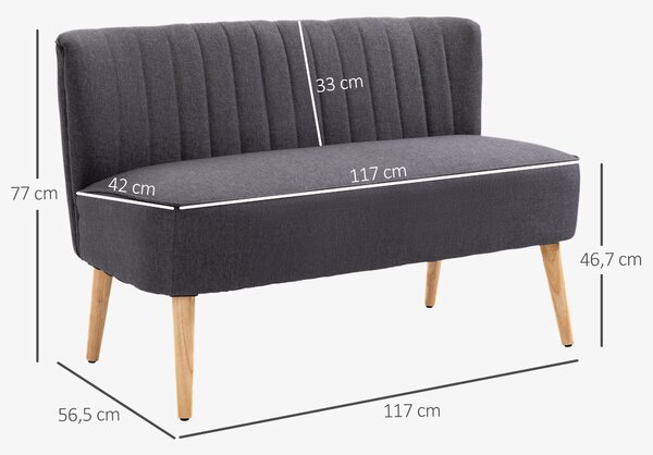 HOMCOM Divano 2 Posti in Tessuto Effetto Lino Senza Braccioli con Gambe in Legno, 117x56.5x77 cm, Grigio Scuro | Aosom Italy