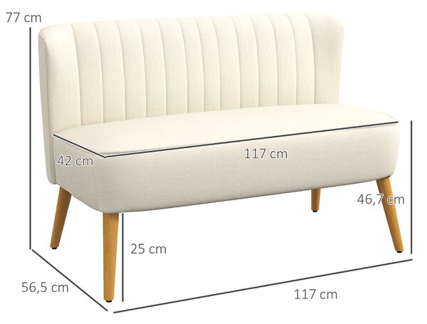 HOMCOM Divano 2 Posti in Tessuto Effetto Lino Senza Braccioli, Imbottito, Salvaspazio con Gambe in Caucciù, 117x56.5x77 cm, Crema | Aosom Italy