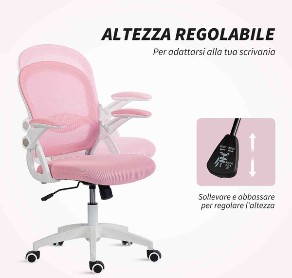 Vinsetto Sedia da Ufficio Ergonomica e Regolabile con Schienale a Rete e Seduta Imbottita, 65.5x61.5x88-97.5 cm, Rosa | Aosom Italy