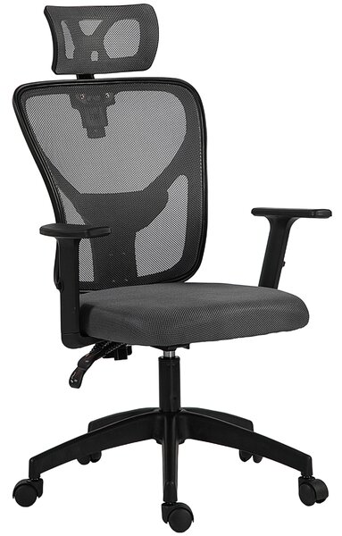 Vinsetto Sedia da Ufficio Ergonomica e Regolabile con Supporto Lombare e Poggiatesta, 66x61x106-116 cm, Grigio | Aosom Italy