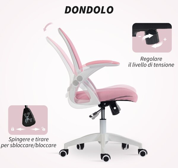 Vinsetto Sedia da Ufficio Ergonomica e Regolabile con Schienale a Rete e Seduta Imbottita, 65.5x61.5x88-97.5 cm, Rosa | Aosom Italy
