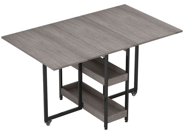HOMCOM Tavolo Pieghevole a 2 Ribalte per 4 Persone con 2 Ripiani Aperti, in Legno e Metallo, 133.4x80x75 cm, Grigio | Aosom Italy