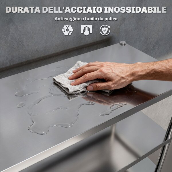 HOMCOM Scaffale da Cucina a 5 Livelli Regolabili su 13 Altezze Diverse, in Acciaio Inox, 91x40x139 cm, Argento | Aosom Italy
