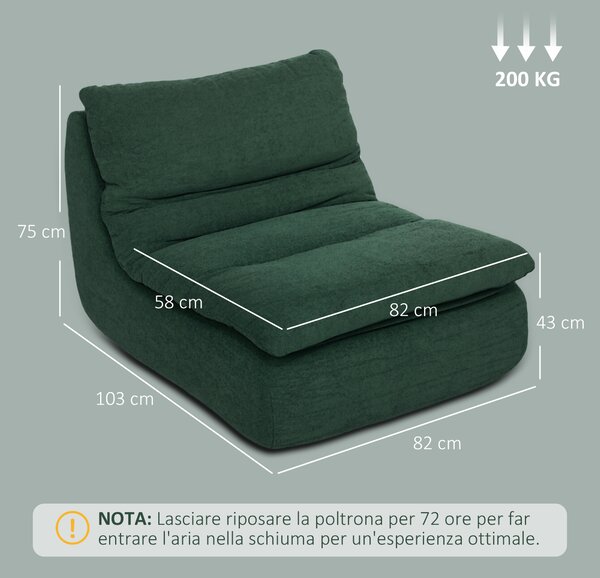 HOMCOM Sedia da Terra Moderna e Imbottita in Tessuto Effetto Velluto Verde e Schiuma, 82x103x75 cm | Aosom Italy
