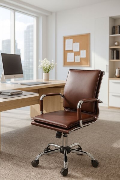 Poltrona da Ufficio Direzionale Dallas con Braccioli 54x62x92-102 cm in Pelle Sintetica Cuoio