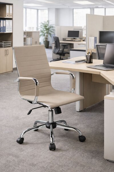 Poltrona da Ufficio Direzionale Dallas con Braccioli 54x62x92-102 cm in Pelle Sintetica Tortora