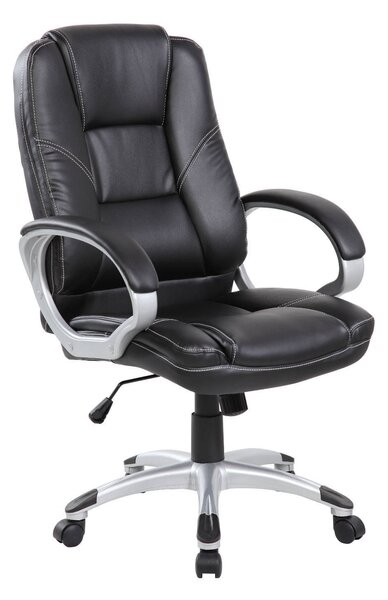 Poltrona da Ufficio Direzionale Boston con Braccioli 63x69x103-114 cm in Pelle Sintetica Nero