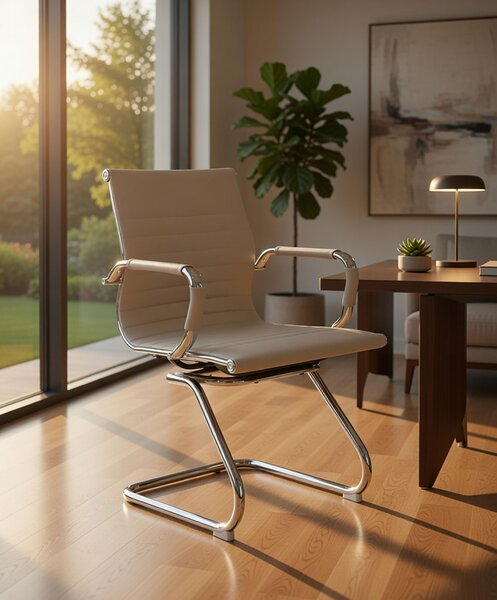 Poltrona da Ufficio Attesa Dallas con Braccioli 54x62x89 cm in Pelle Sintetica Tortora
