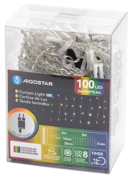 Aigostar - LED Catena luminosa natalizia per esterni 100xLED/8 funzioni 8x0,4m IP44 multicolore