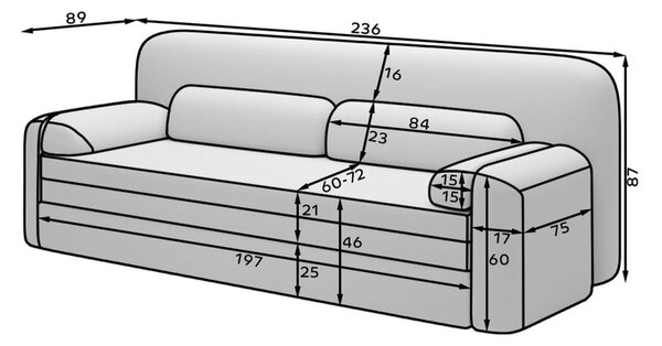 Divano grigio tortora allungabile/con contenitore con rivestimento in velluto 236 cm Elioss – ELTAP