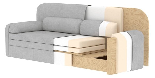 Divano grigio tortora allungabile/con contenitore con rivestimento in velluto 236 cm Elioss – ELTAP