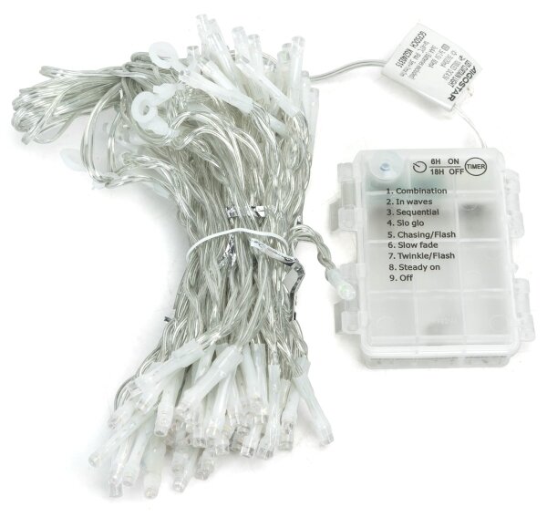 Aigostar - Catena luminosa LED natalizia da esterno 192 LED/8 funzioni 3xAA 4,5x1,2m IP44 bianco caldo