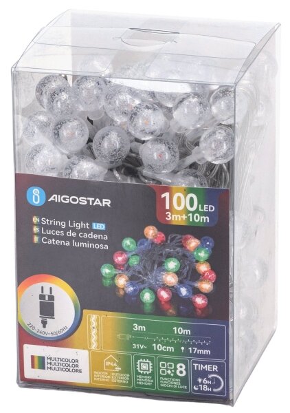 Aigostar - Catena luminosa natalizia per esterni 100xLED/8 funzioni 13m IP44 multicolore