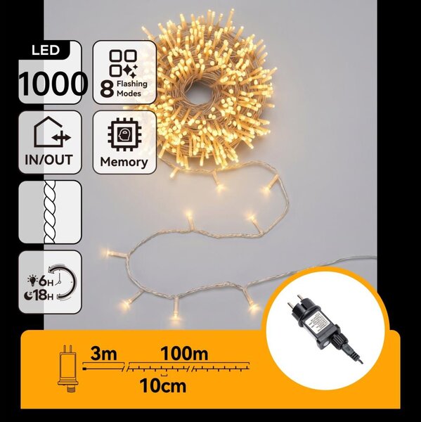 Aigostar - LED catena luminosa natalizia per esterni 1000xLED/8 funzioni 103m IP44 bianco caldo