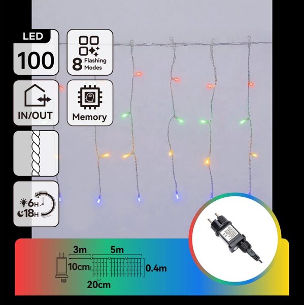 Aigostar - LED Catena luminosa natalizia per esterni 100xLED/8 funzioni 8x0,4m IP44 multicolore