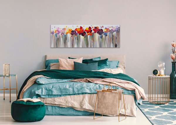 Agave Quadro floreale astratto dipinto a mano su tela "Sfilata di fiori" 150x50 -