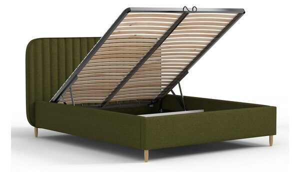Letto matrimoniale imbottito verde con spazio contenitivo e rete 180x200 cm Noto - Maison de Rêve