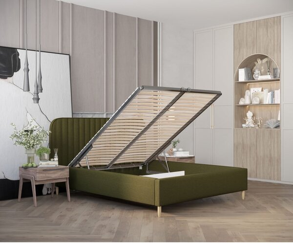 Letto matrimoniale imbottito verde con spazio contenitivo e rete 180x200 cm Noto - Maison de Rêve