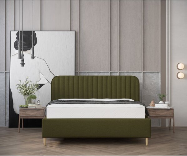 Letto matrimoniale imbottito verde con spazio contenitivo e rete 180x200 cm Noto - Maison de Rêve