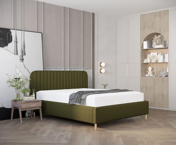 Letto matrimoniale imbottito verde con spazio contenitivo e rete 180x200 cm Noto - Maison de Rêve